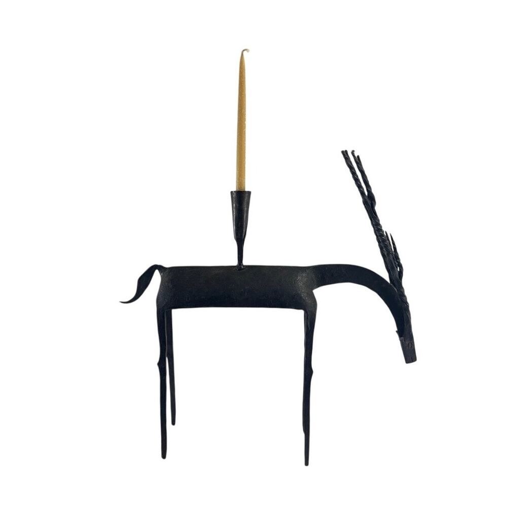 Vintage Brutalist Wrought Iron Deer Candle Holder Bastar Style 14” Sculpture